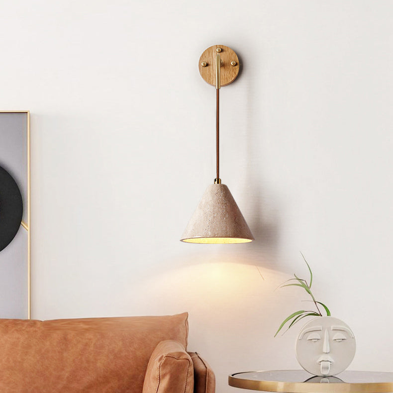 Travertine Wood Cylinder Conic Wall Lamp