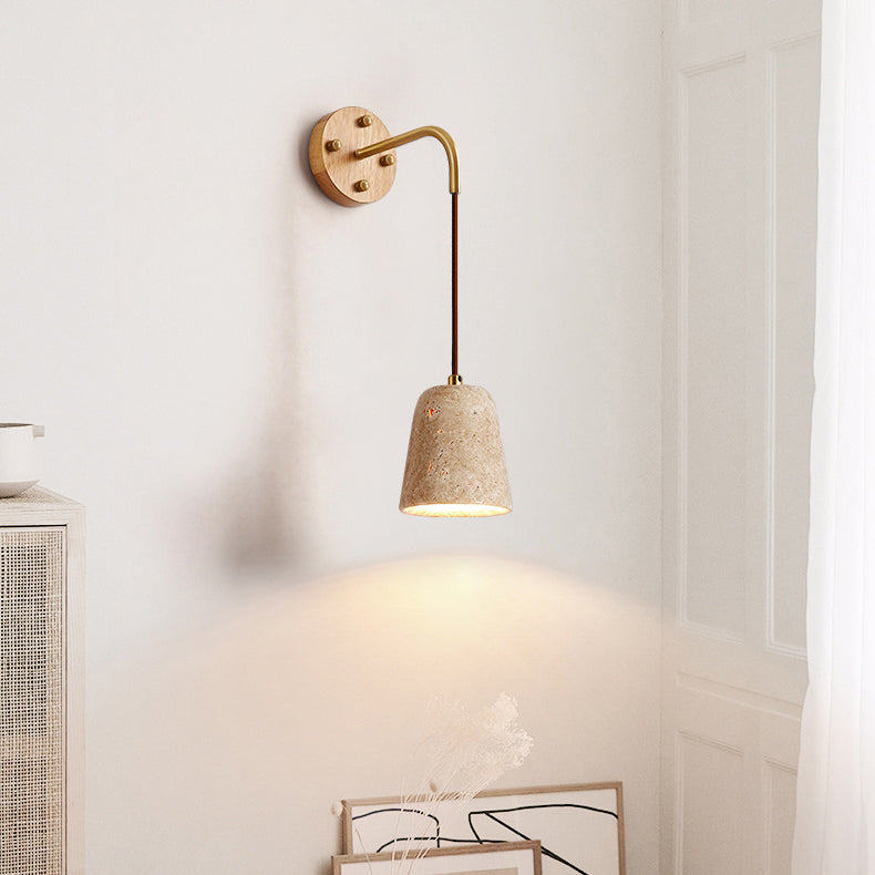 Travertine Wood Cylinder Conic Wall Lamp