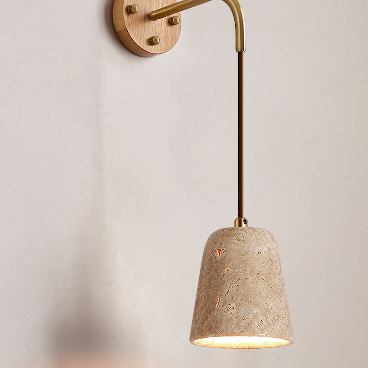 Travertine Wood Cylinder Conic Wall Lamp