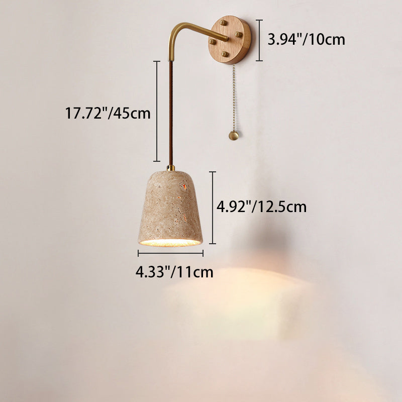 Travertine Wood Cylinder Conic Wall Lamp