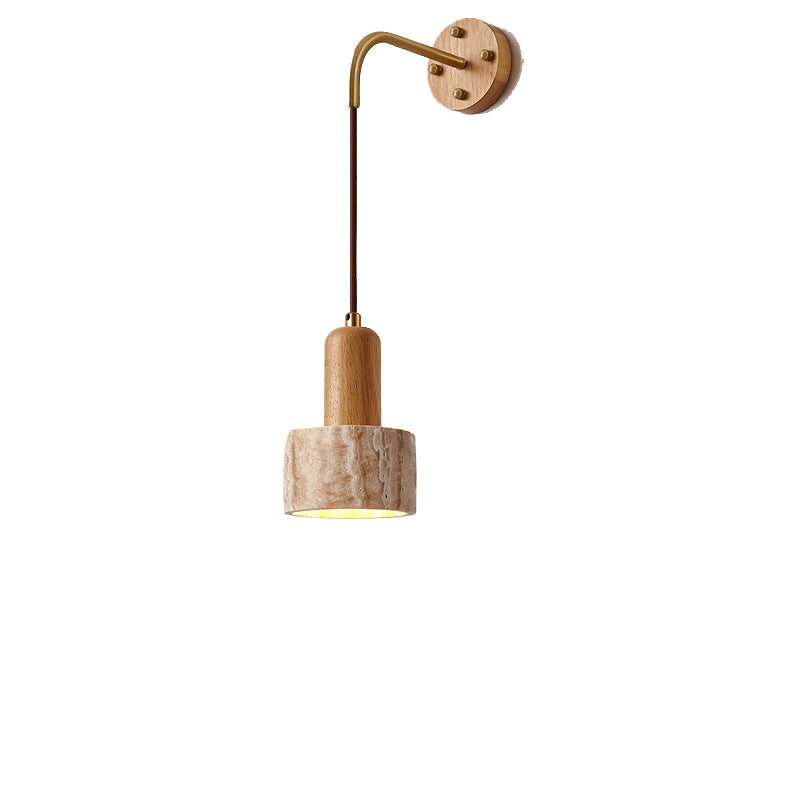 Travertine Wood Cylinder Conic Wall Lamp