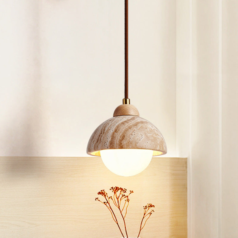 Travertine Wood Cylinder Conic Wall Lamp