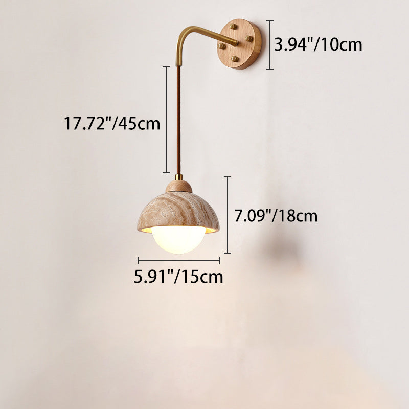 Travertine Wood Cylinder Conic Wall Lamp