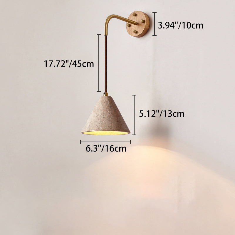 Travertine Wood Cylinder Conic Wall Lamp