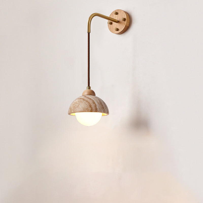 Travertine Wood Cylinder Conic Wall Lamp