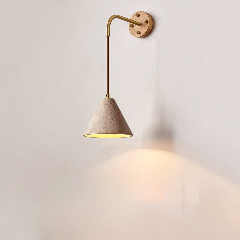 Travertine Wood Cylinder Conic Wall Lamp