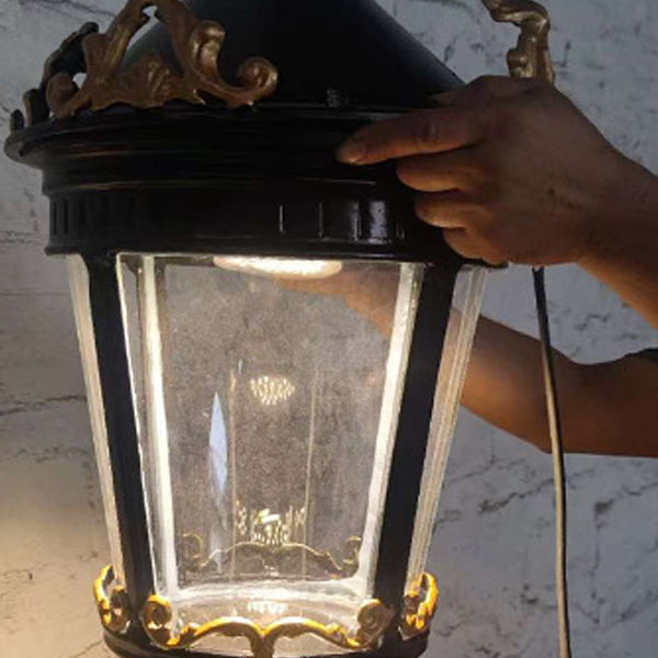 Aluminum Glass Lantern Carved Outdoor Light