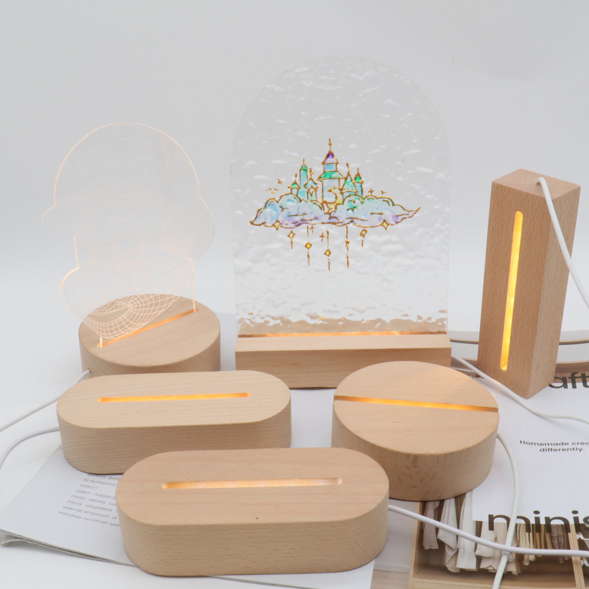 Rechargeable Solid Wood Round Table Lamp