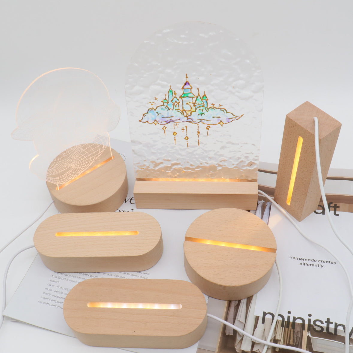 Rechargeable Solid Wood Round Table Lamp
