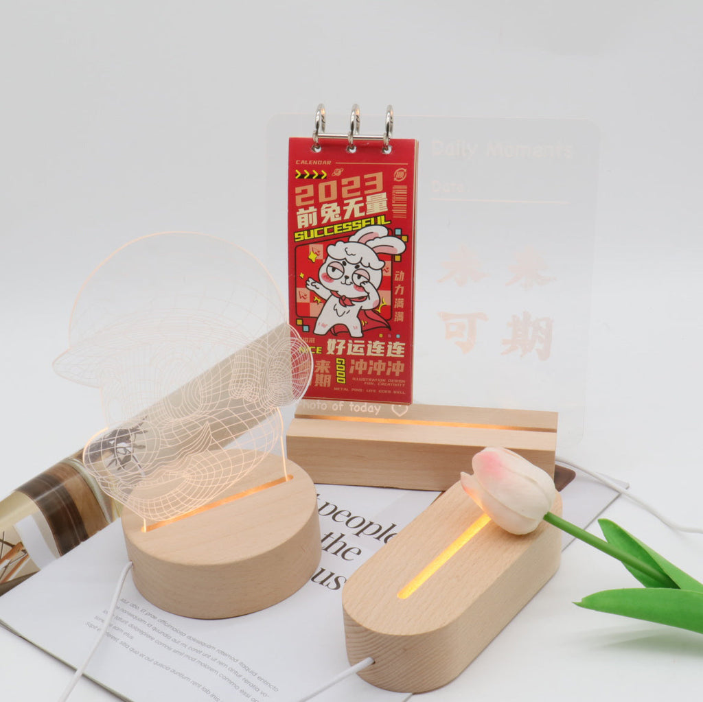 Rechargeable Solid Wood Round Table Lamp