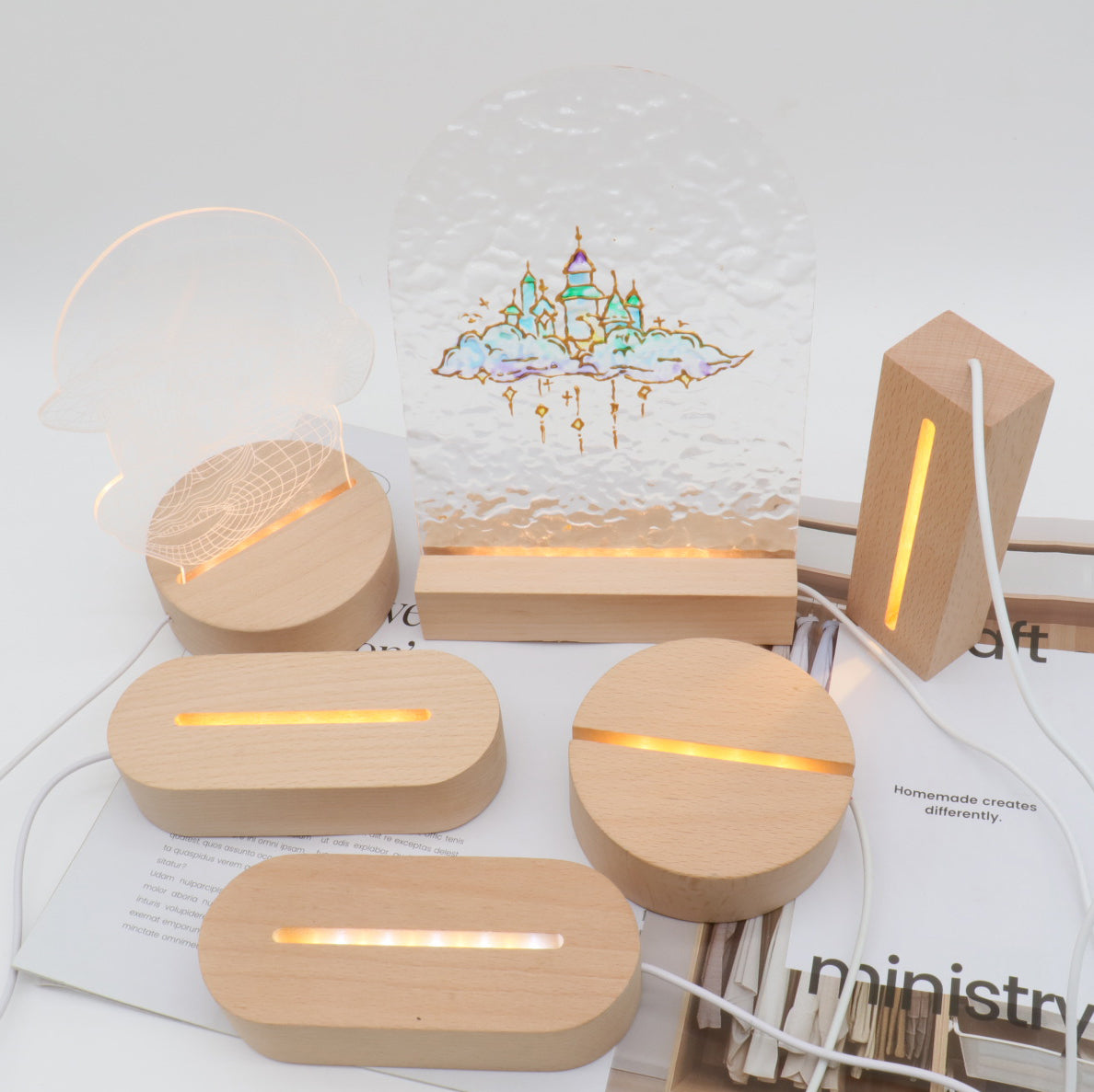 Rechargeable Solid Wood Round Table Lamp