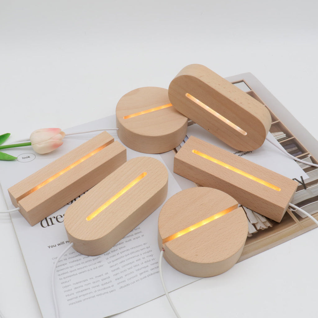 Rechargeable Solid Wood Round Table Lamp