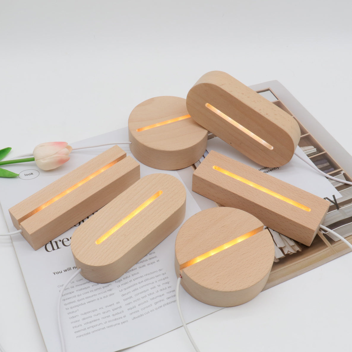 Rechargeable Solid Wood Round Table Lamp