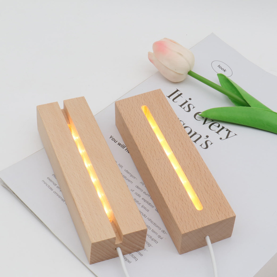 Rechargeable Solid Wood Round Table Lamp
