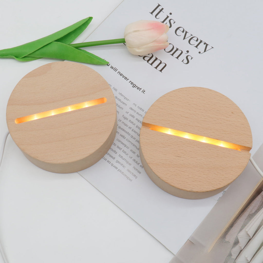 Rechargeable Solid Wood Round Table Lamp