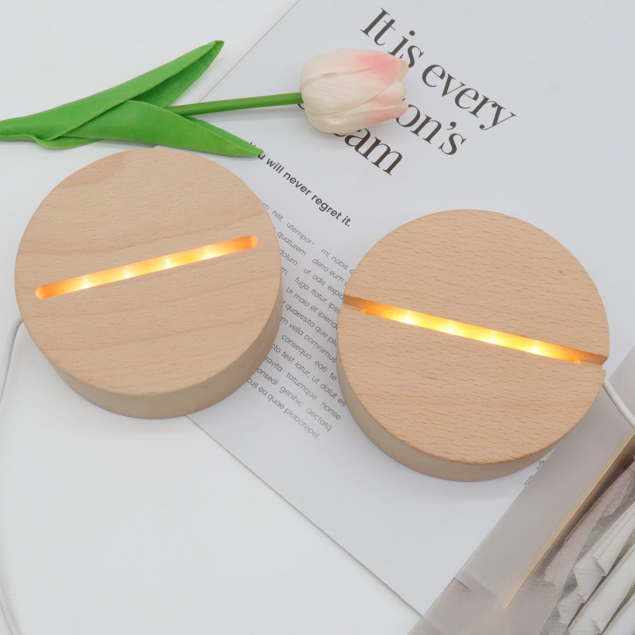 Rechargeable Solid Wood Round Table Lamp