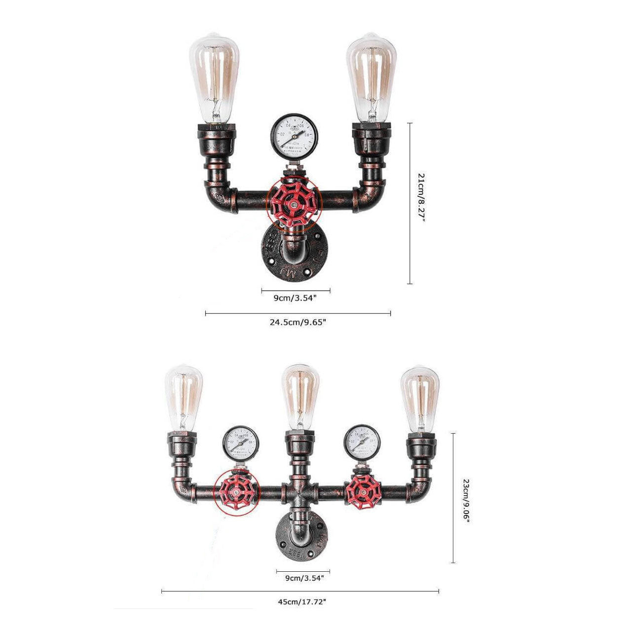 Metal Pipe 2/3 2-Light Wall Lamp