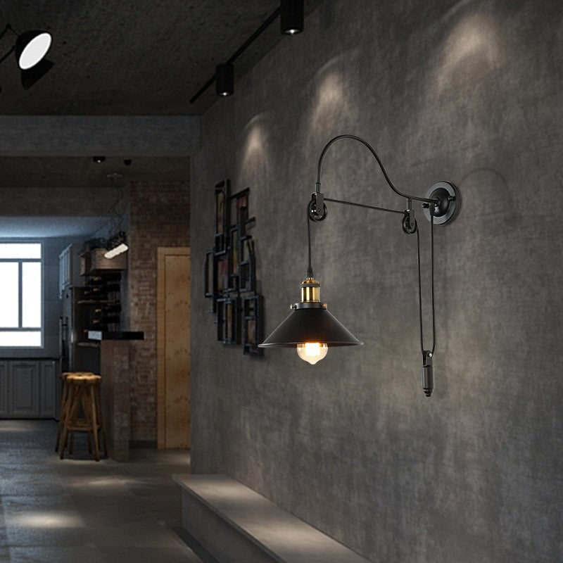 Wrought Iron Pulley Wall Lamp