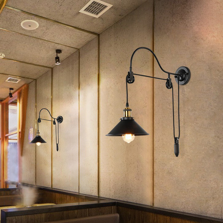 Wrought Iron Pulley Wall Lamp