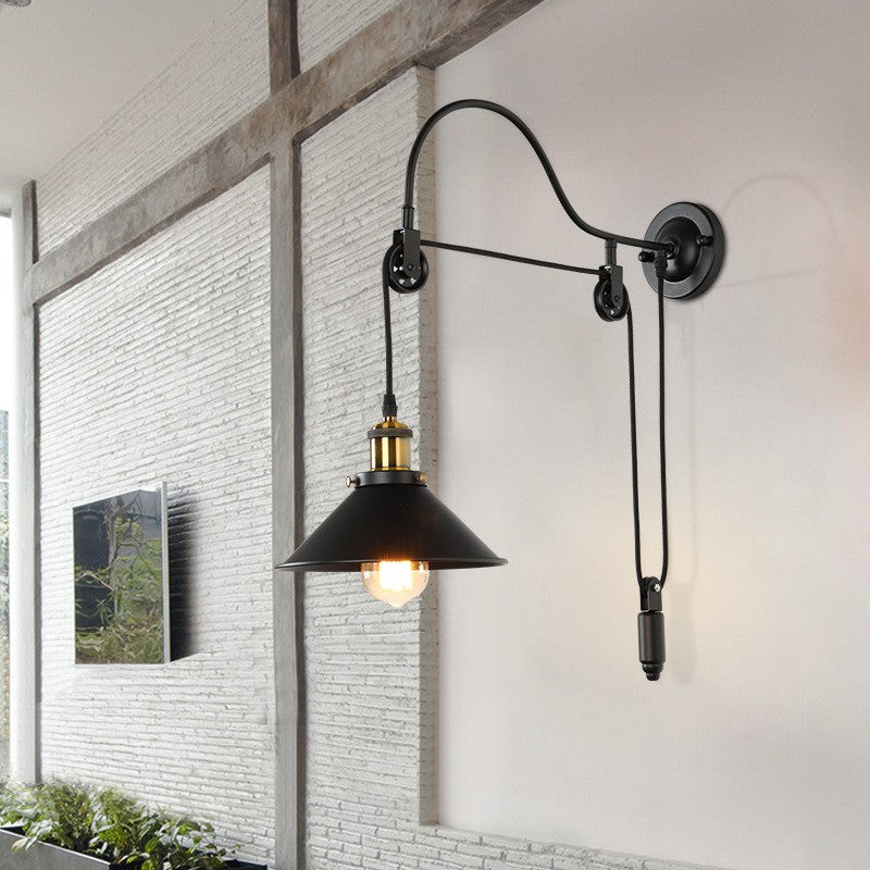 Wrought Iron Pulley Wall Lamp