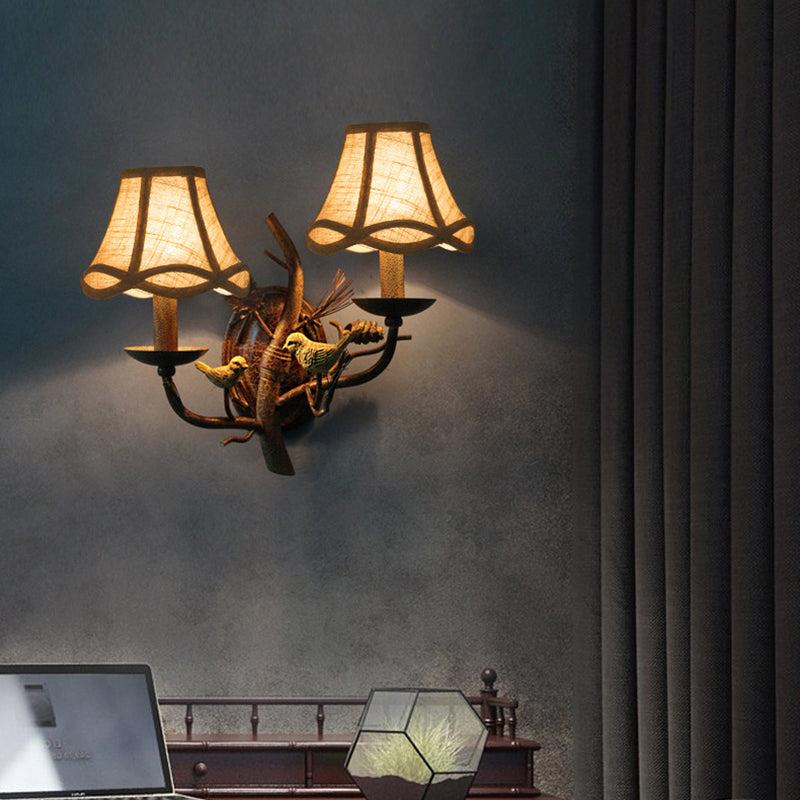 Fabric Bird Pinecone Resin Wall Lamp