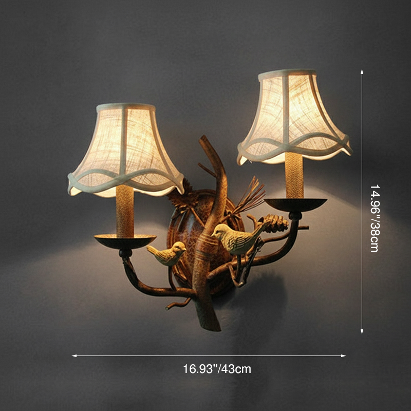 Fabric Bird Pinecone Resin Wall Lamp