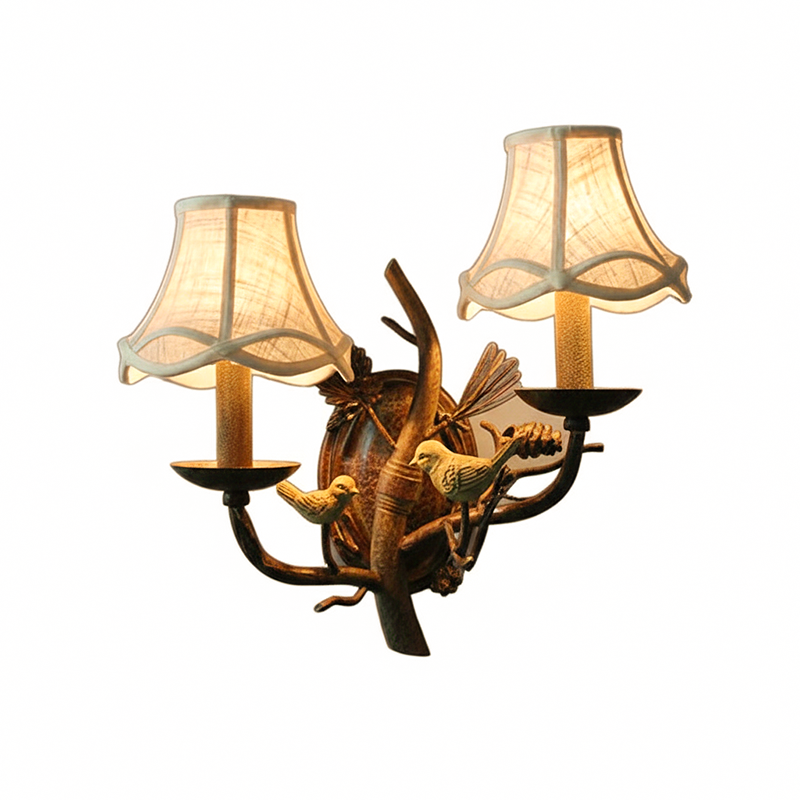 Fabric Bird Pinecone Resin Wall Lamp