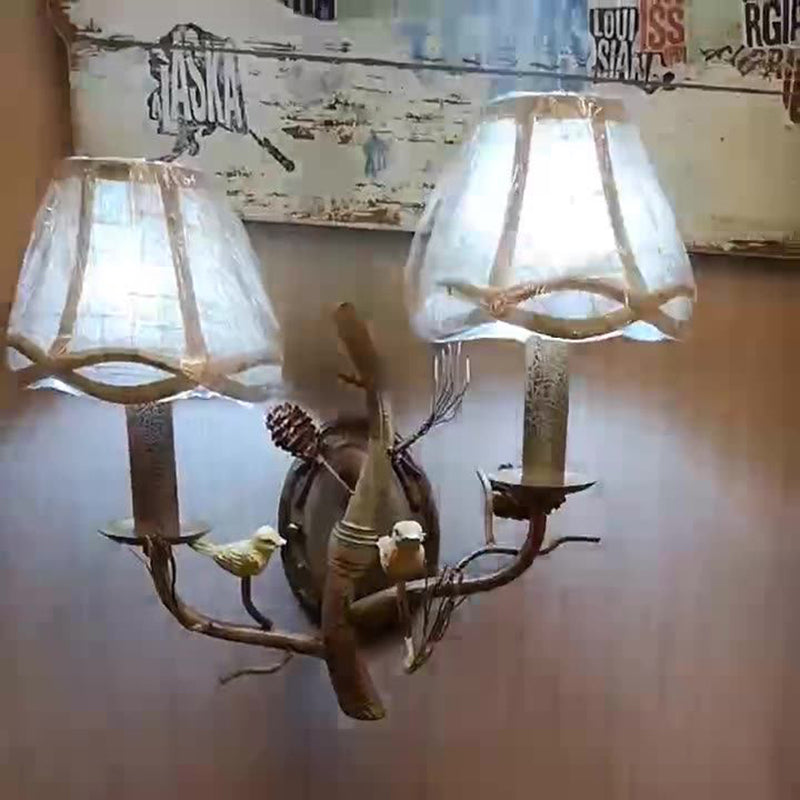 Fabric Bird Pinecone Resin Wall Lamp