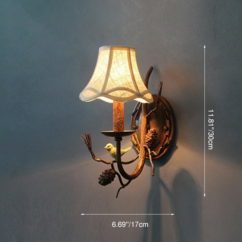 Fabric Bird Pinecone Resin Wall Lamp