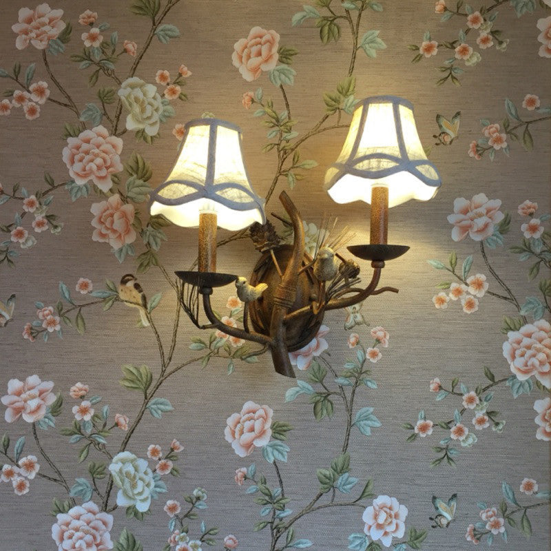 Fabric Bird Pinecone Resin Wall Lamp