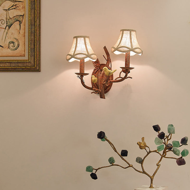 Fabric Bird Pinecone Resin Wall Lamp