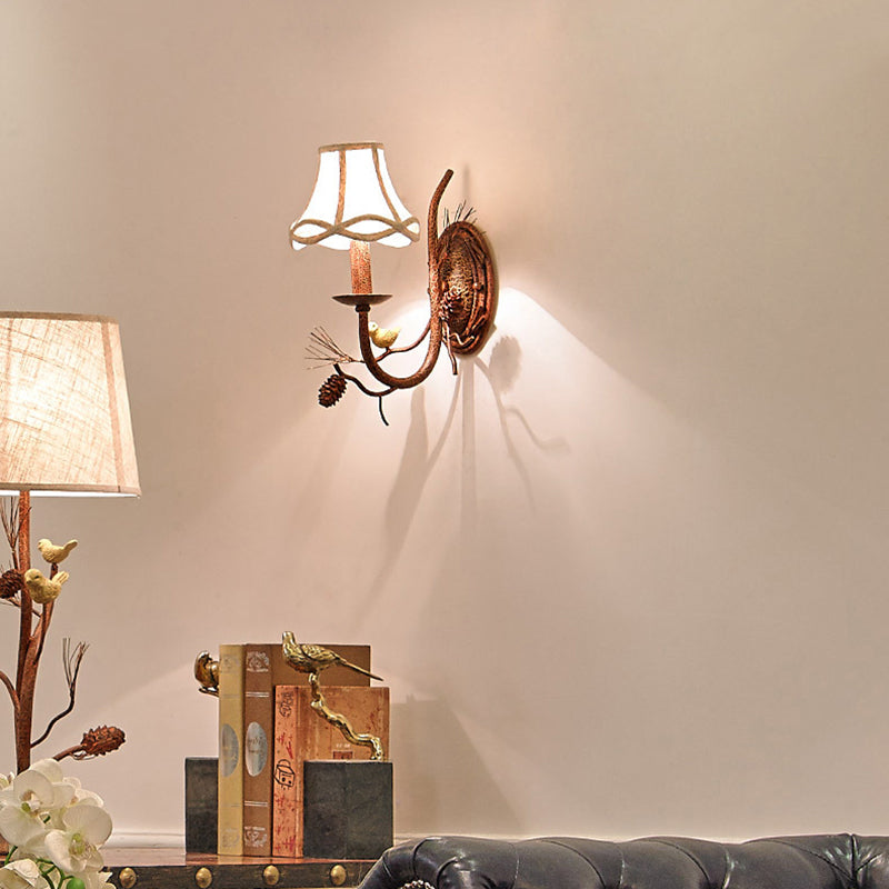 Fabric Bird Pinecone Resin Wall Lamp