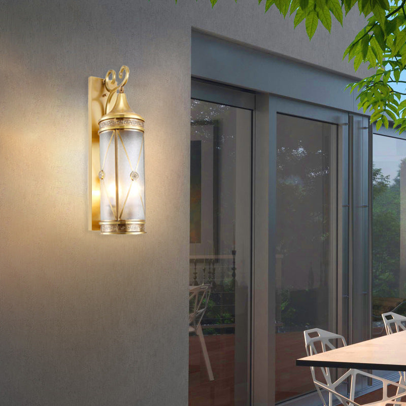 Brass Frame Cylinder Water 3-Light Outdoor Light