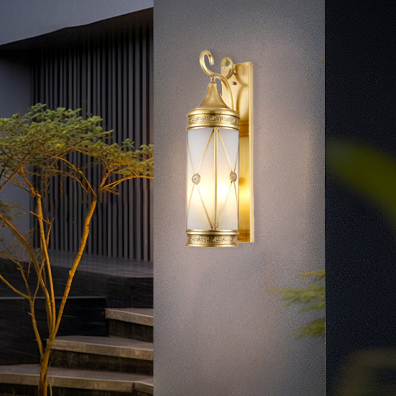 Brass Frame Cylinder Water 3-Light Outdoor Light