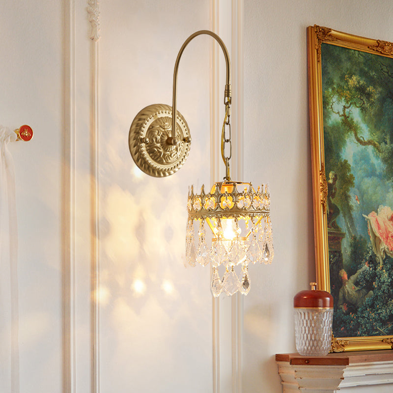 Crown-Shaped Cylindrical Iron Crystal Wall Lamp