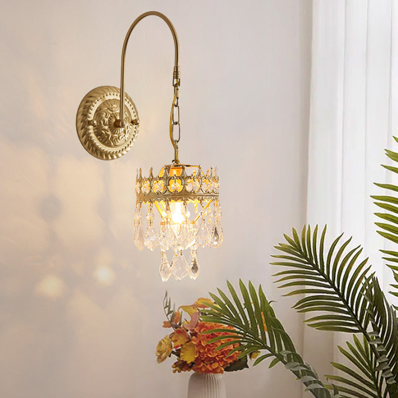 Crown-Shaped Cylindrical Iron Crystal Wall Lamp