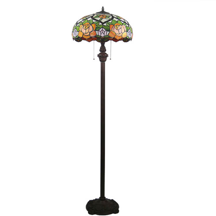 Rose Leaf Dome Stained 2-Light Floor Lamp