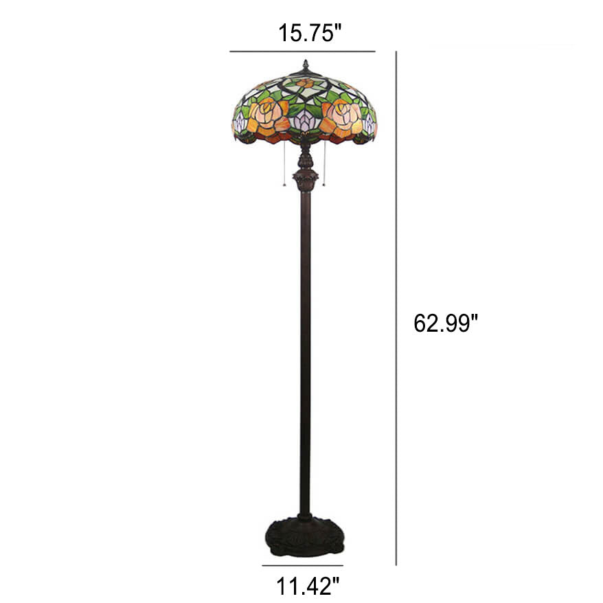 Rose Leaf Dome Stained 2-Light Floor Lamp