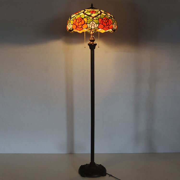 Rose Leaf Dome Stained 2-Light Floor Lamp