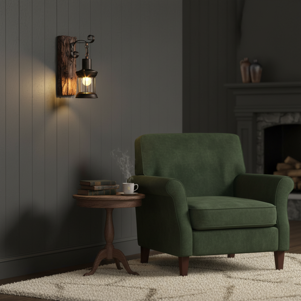 Cylinder Glass Iron Wooden Wall Lamp