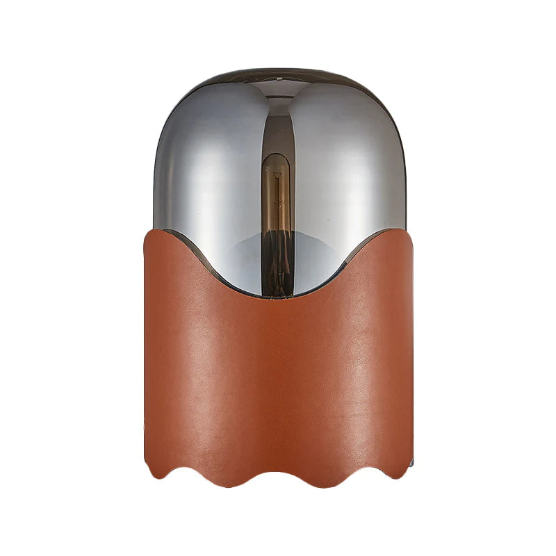 Faux Leather Cylindrical Glass Table Lamp