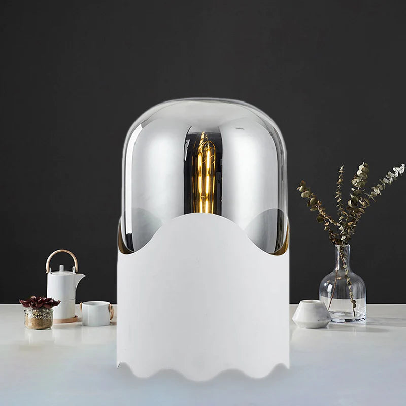 Faux Leather Cylindrical Glass Table Lamp