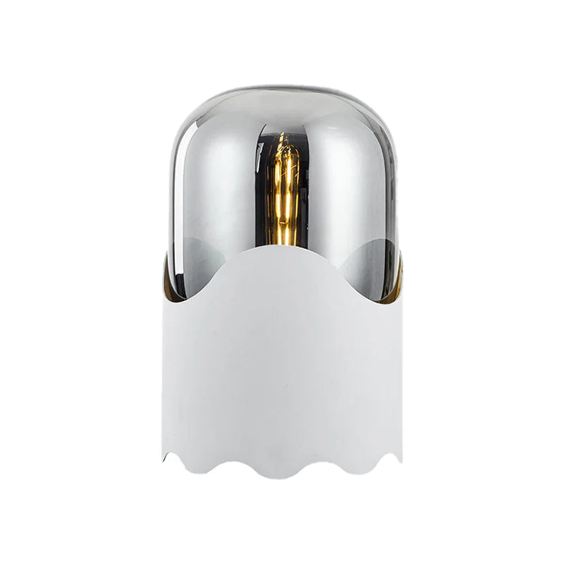 Faux Leather Cylindrical Glass Table Lamp