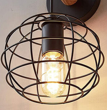 Wrought Iron Black Round Wall Lamp