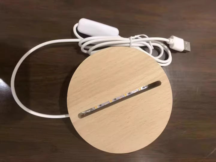 Rechargeable Solid Wood Round Table Lamp