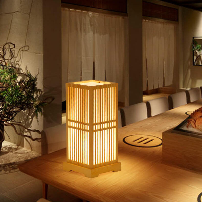 Style Wooden Square Shaped Table Lamp