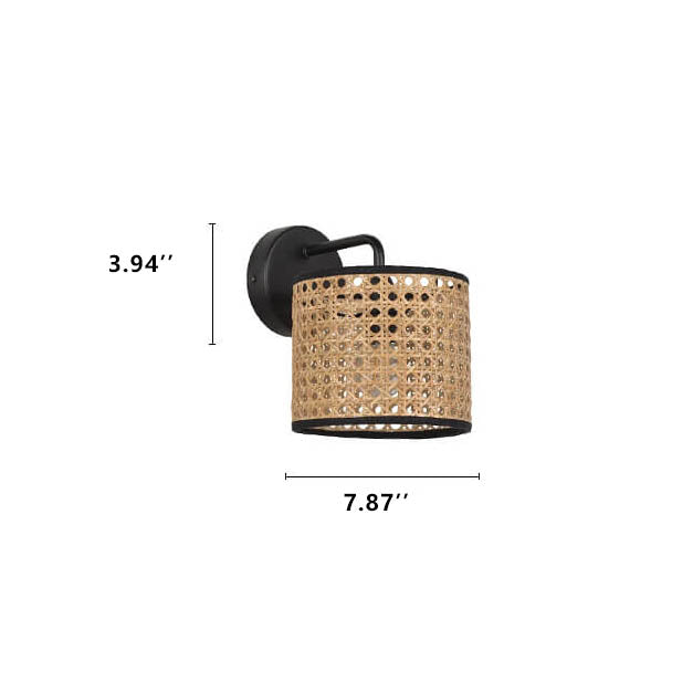 Rattan Weaving Drum Wall Lamp