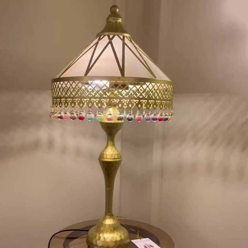 Cone Iron Fabric Crystal 2-Light Table Lamp
