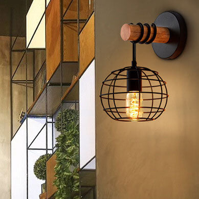 Wrought Iron Black Round Wall Lamp