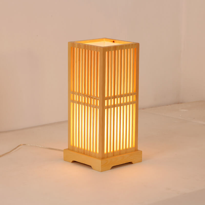 Style Wooden Square Shaped Table Lamp